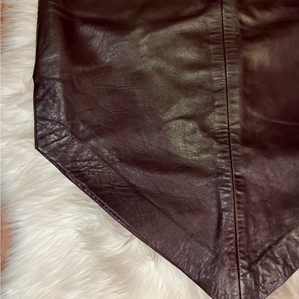CACHE Oxblood Burgundy Leather Asymmetric Midi Slit Skirt 90s Deadstock - Picture 6 of 13